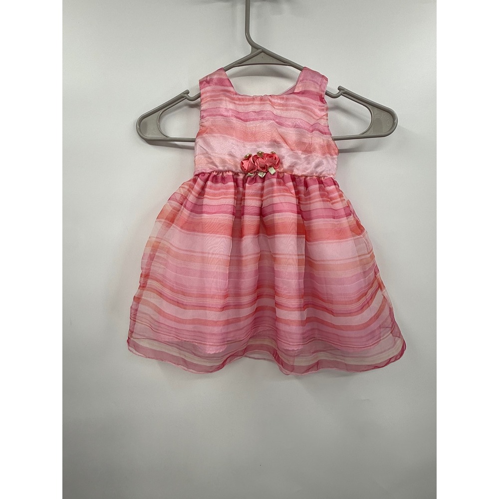 Unbranded 24M Striped Party Dress Baby‎ Girl Pink Rosette Organza HOLIG18206